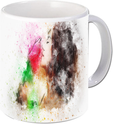 

Maison N Mode Smile Girl Coffee Ceramic Mug(330 ml), Multicolor