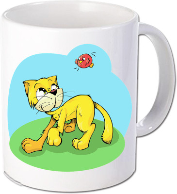 

Maison N Mode Vector Cat Look Coffee Ceramic Mug(330 ml), Multicolor