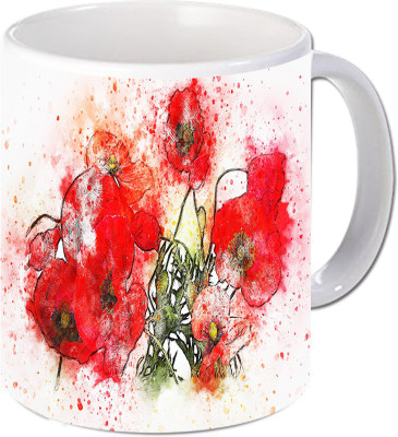 

Maison N Mode Red Flower Coffee Ceramic Mug(330 ml), Multicolor