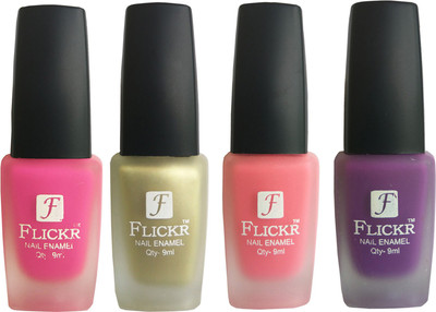 Flickr VELVET MATTE NAIL Polish Pink,Golden,Peach,Purple(Pack of 4)