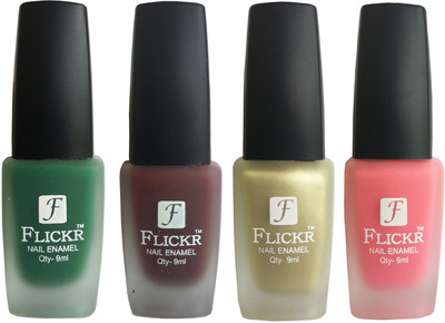 Flickr VELVET MATTE NAIL Polish Green,Maroon,Golden,Peach(Pack of 4)