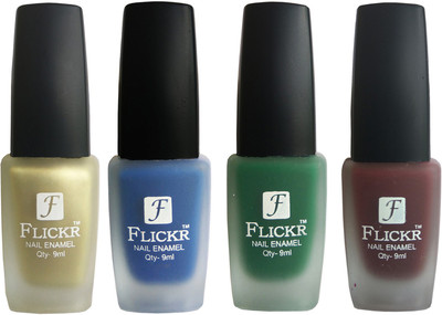Flickr VELVET MATTE NAIL Polish Golden,Blue,Green,Maroon(Pack of 4)