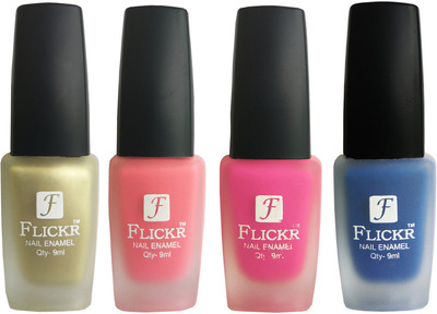 Flickr VELVET MATTE NAIL Polish Golden,Peach,Pink,Blue(Pack of 4)