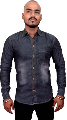 BLUCAPER Men Self Design Formal Blue Shirt