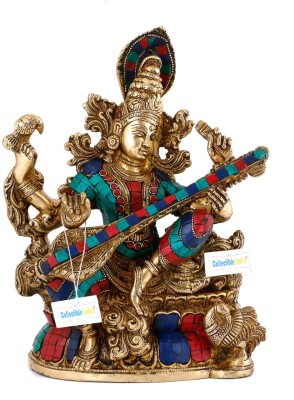 Collectible India Goddess Saraswati Sitting On Lotus Idol Decorative Showpiece  -  29 cm(Brass, Multicolor)