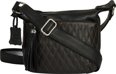 

Walletsnbags Girls Casual Black Genuine Leather Sling Bag