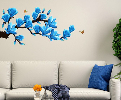 Asmi Collections 120 cm Beautiful Artistic Flowers Branches and Butterflies 3D look Removable Sticker(Pack of 1)