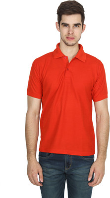 Xee Solid Men Polo Neck Orange T-Shirt