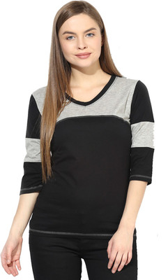 

Espresso Casual 3/4th Sleeve Solid Women's Grey Top, Grey melange
