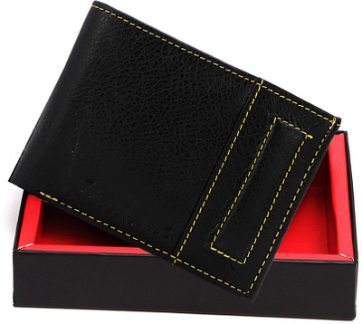 

Elligator Men Formal Black Artificial Leather Wallet(3 Card Slots), Black-01