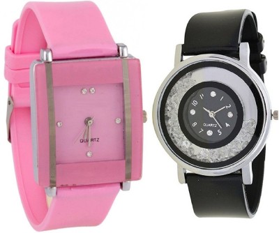 KNACK Pink square shape simple and professional glory and movable crystals in dial fancy and attractive black women Watch  - For Girls   Watches  (KNACK)