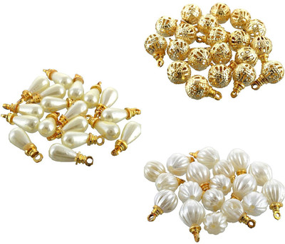 

GOELX Pearl white oval -round & Gold round beads for hangings/earring bottom drops/jewellery- 3 designs
