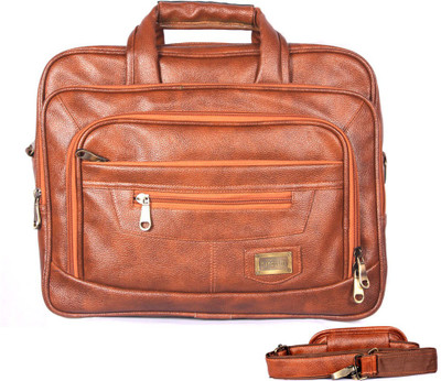

HANDCUFFS Leather Expandable Office Bag 17 Inch Laptop Bag For Men Waterproof Messenger Bag(Beige, 17 inch)