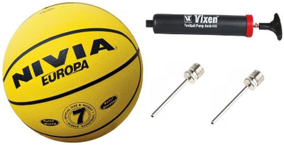 

Nivia Combo of 3, Europa Basketball Size- , Vixen Pump, and Needle Basketball - Size: (Pack of 1, Multicolor, Yellow