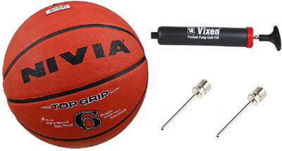 

Nivia Combo of 3, Top Grip Basketball Size-, Vixen Pump, and Needle Basketball - Size: (Pack of 1, Multicolor, Orange