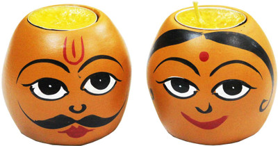 

Craft Junction HandPainted Antique Finish Colourfull Pottery 2 - Cup Tealight Holder Set(Multicolor, Pack of 2)