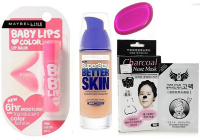 

Maybelline Pink Lolita Lip Balm & Better Skin Foundation With Puff & Nose Mask(Set of 1)