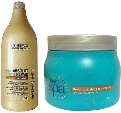 L'Oreal Paris Professionnel Paris Absolut Shampoo 1.5l & Deep Nourishing Hair Spa 490g(Set of 1)