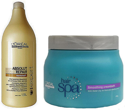 

L'Oreal Paris Professionnel Absolut Repair Lipidium Shampoo 1.5l & Smoothing Hair Spa 490g(Set of 1)