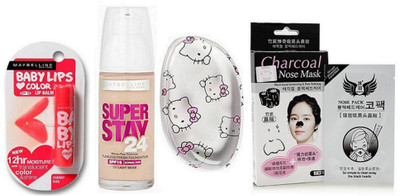 

Maybelline Cherry Kiss Lip Balm & Super Stay Foundation With Puff & Nose Mask(Set of 1)
