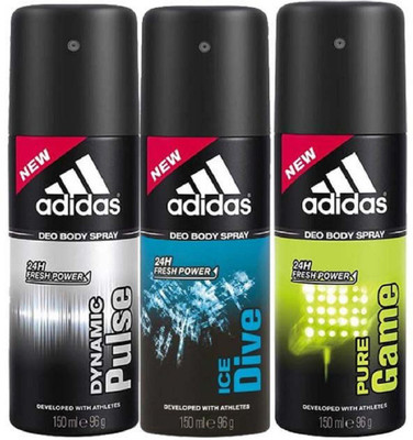 

ADIDAS Dynamic Pulse,Ice Dive and Pure game Deodorant Spray - For Men(450 ml, Pack of 3)