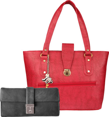 

Lady bar Shoulder Bag(Red, Grey), Grey;red