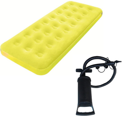 

IBS Bestway Flocked Sleeping Portable Relaxing Velvet Air Mattress with plastic Pump for single person Inflatable Bed(Yellow)