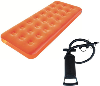 

IBS Bestway Flocked Sleeping Portable Relaxing Travel Air Mattress with plastic Pump for Single person Inflatable Bed(Orange)
