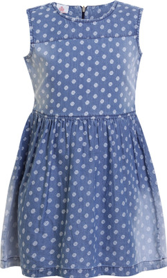 Under Fourteen Only Girls Midi/Knee Length Casual Dress(Light Blue, Sleeveless)