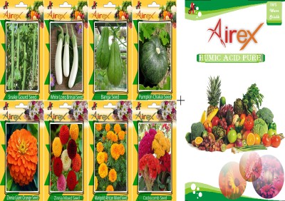 Airex Snake Gourd, White long Brinjal, Banga, Pumpkin, Orange Zinnia, Zinnia Mixed, Marigold African Mixed, and Cockscomb Seed(20 per packet)