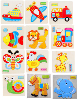 

Akrobo Wooden Puzzle Set Of 12 Random Patterns for Kids(12 Pieces)