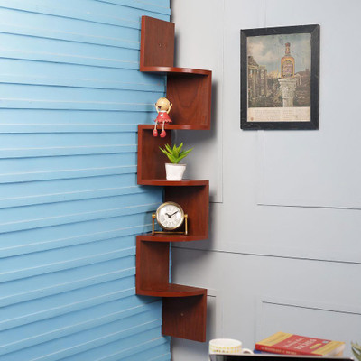 

DriftingWood Corner Zigzag Mounted Floating 5 Rack Shelves/Shelf High Quality Wooden Home Decor Wall Shelf Wooden Wall Shelf(Number of Shelves - 5, Brown, Brown)