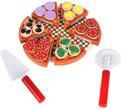 

Munchkinz Colorful Wooden Pizza Set with 18 Toppings, Spatula and Pizza Cutter