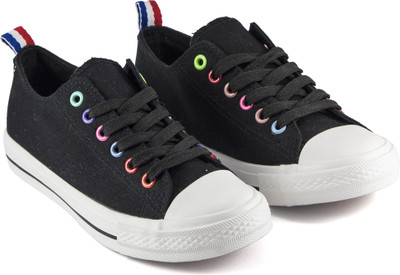 

DeVEE Multicolor Eyelet Black Canvas Shoes For Women(Black