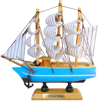 

M J Style Wooden Ship Decorative Showpiece - 17 cm(Wooden, Light Blue, Brown)