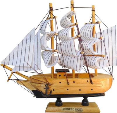 M J Style Wooden Ship Decorative Showpiece - 17 cm(Wooden, Brown, Black)