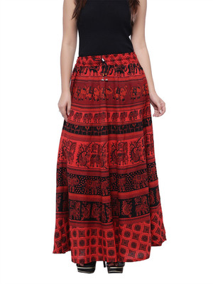 JABAMA Printed Women Regular Red Skirt