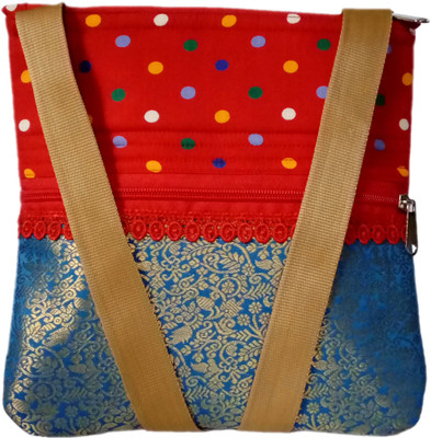 

auk Girls Casual Red, Blue Cotton, Brocade Sling Bag, Blue;red