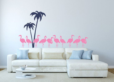 Asmi Collections 200 cm Beautiful Flamingo Birds under Palm Tree Removable Sticker(Pack of 1)