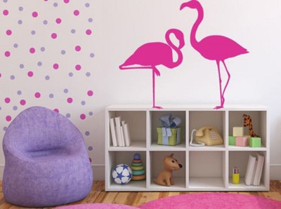 Asmi Collections 304.8 cm Beautiful Flamingo Birds with Pink and Purple Dots Removable Sticker(Pack of 1)