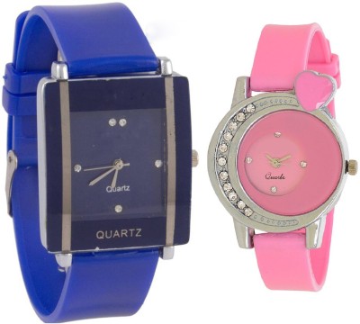 KNACK Blue square shape simple and professional Pink crystals studded heart beautiful design women Watch  - For Girls   Watches  (KNACK)