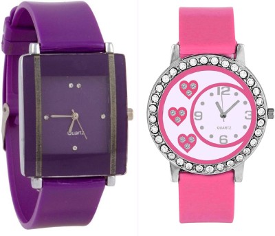 KNACK Purple square shape simple and professional and pink crystals studded hearts on glass and case beautiful fancy women Watch  - For Girls   Watches  (KNACK)