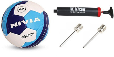 

Nivia Combo Of 3, Equator Football -Size:  , Vixen Pump, and Needle Football - Size: (Pack of 1, Multicolor, White & blue