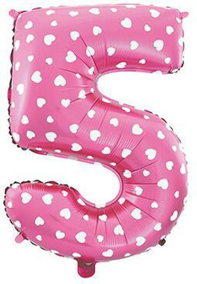

Balloons Printed 14" Number "5" Pink With White Dotted Mini Shape Foil Balloon Airwalker(Pink, Pack of 1)