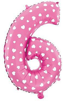 

Balloons Printed 14" Number "6" Pink With White Dotted Mini Shape Foil Balloon Airwalker(Pink, Pack of 1)