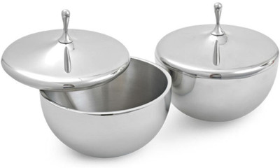

Homescapes 2 pcs Double Wall Stainless Steel Bowl Set(Silver, Pack of 2)