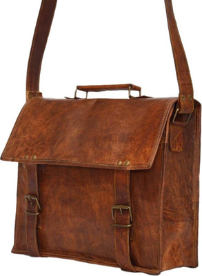 

iHandikart Handmade Leather Laptop Bag, Messenger Bag. 13" x 10" x 3" Medium Briefcase - For Men & Women(Brown)