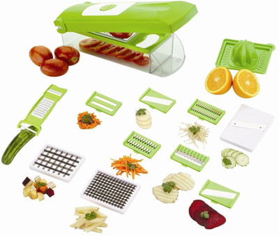 

Wonder World ® 14 in 1 Fruit & Vegetable Graters, Slicer, Chipser, Dicer, Juicer, Cutter Chopper(1 Cutting-Top With Integrated Pin Grid, 1 Cutting-Base, 1 Transparent Collector (Capacity 1,500 Ml)Cover For Holding A Fresh Collection Container, 2 Blades, 1