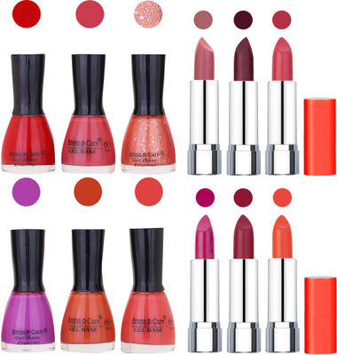 

Aroma Care Wholesale Rate Combo of Nail Polish and Rythm Lipstick 142(Set of 12)
