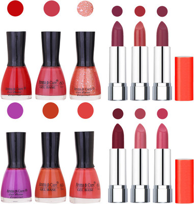 

Aroma Care Wholesale Rate Combo of Nail Polish and Rythm Lipstick 167(Set of 12)